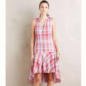Maeve Anthropologie Pippa Swing Dress Plaid Sleeveless High Low Size XS Women's